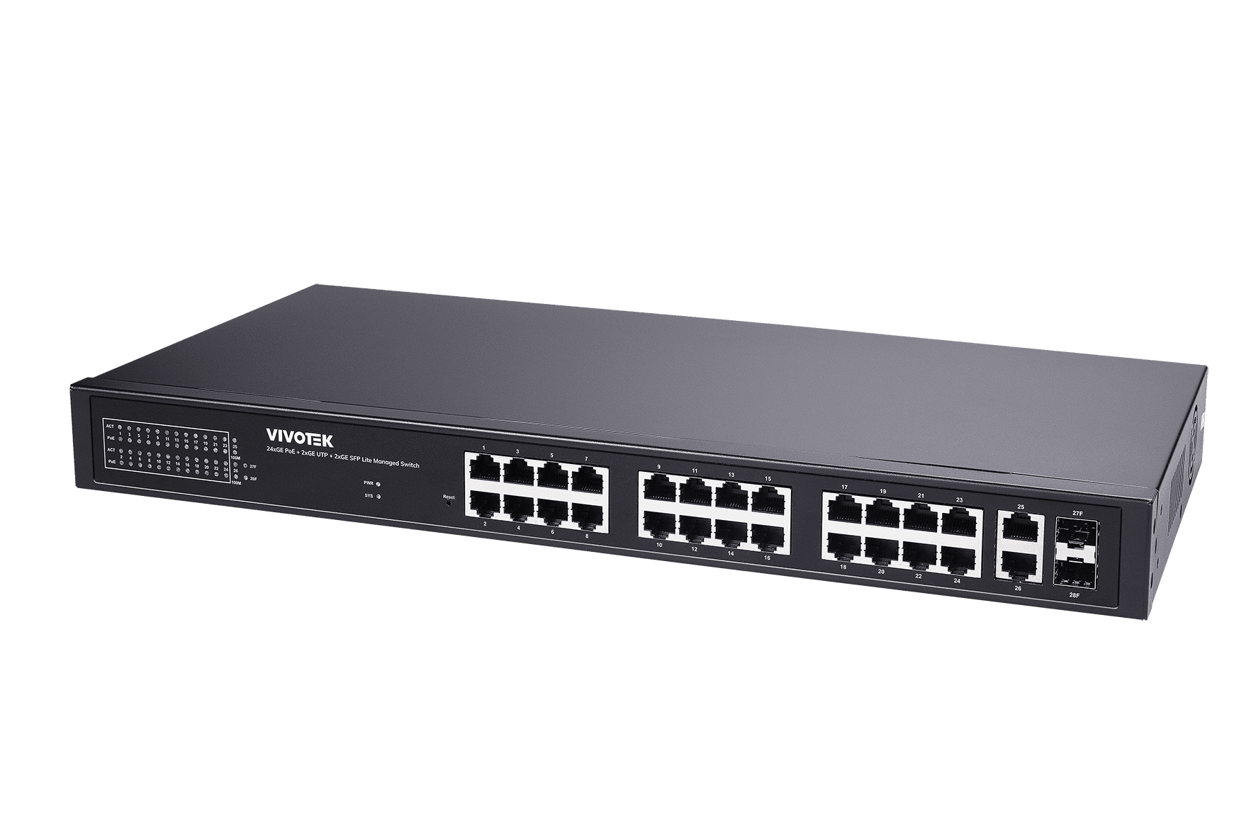 VIVOTEK AW-GEL-285A-380 24xGbE PoE(802.3af/at/bt, PoE budget 380W), 2xGbE RJ-45, 4xSFP 100M/1G slot