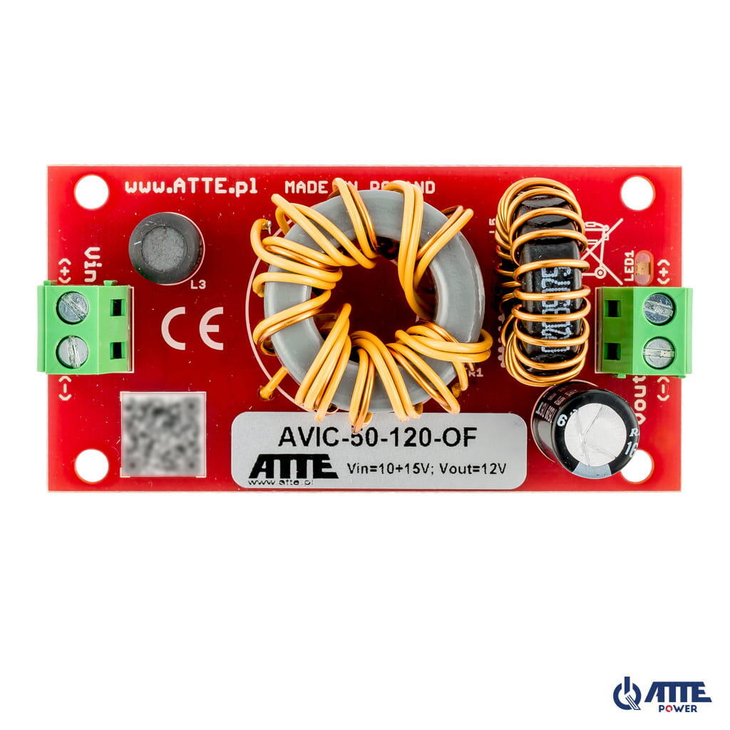 ATTE AVIC-50-120-OF Izolovaný modul pre napájanie 12V, stabilizující DC/DC měnič napětí, vstupní napětí 10–15 V DC, výstupní napětí 12 V DC, výstupní prúd 4 A, výstupní výkon 50 W, vestavný modul.