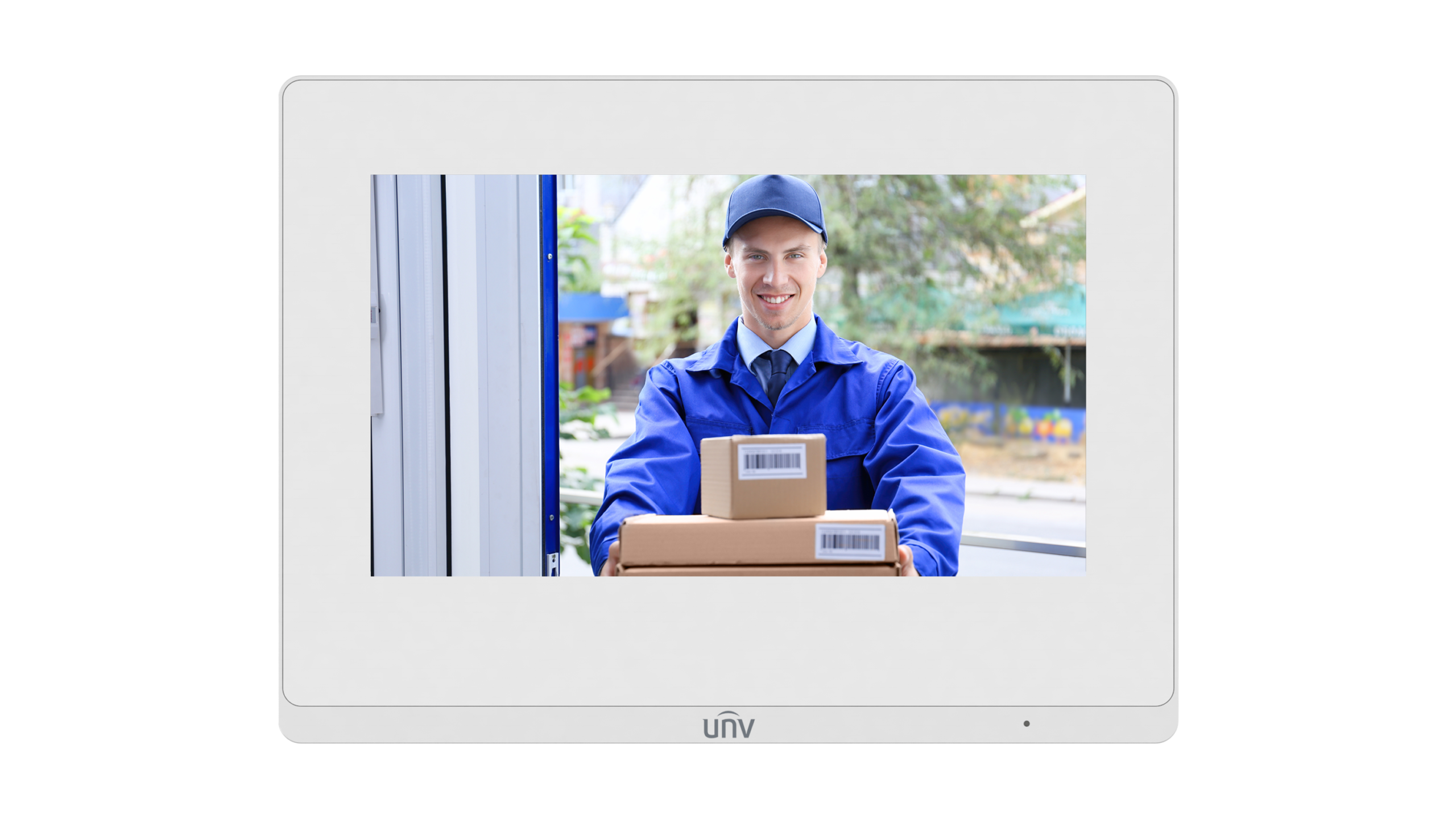 Uniview OEI-372S-H-W-Z Vnútorný jednotka k videointerkom sytému, dotykový 7" LCD monitor (1024×600), integrovaný mikrofón a reproduktor, napájanie pomocou PoE alebo 12VDC
